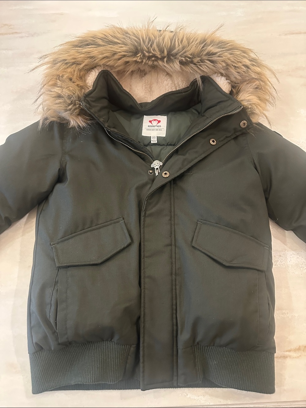 Appaman Cozy Winter Kids Jacket with Faux Fur Hood - Olive Green